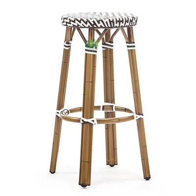 Tamborets de bar rodons de rattan d'alumini per a l'exterior